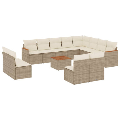 13-Delige Loungeset Met Kussens Poly Rattan Beige