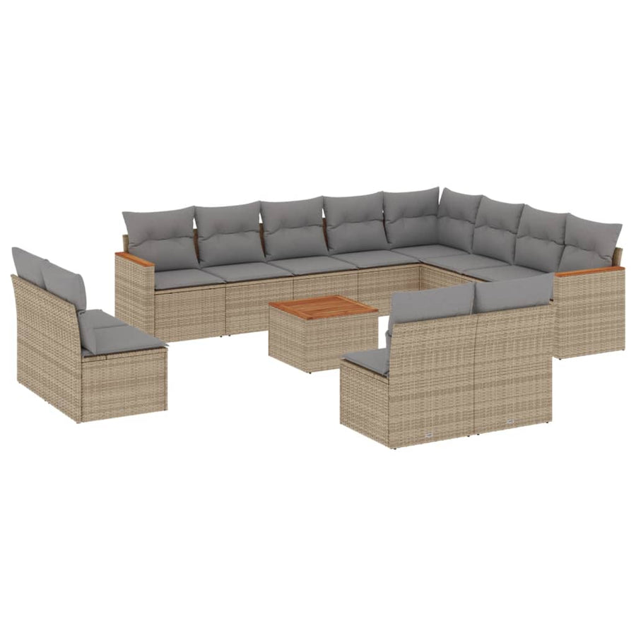 13-Delige Loungeset Met Kussens Poly Rattan Beige