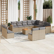 13-piece Lounge Set with cushions poly rattan beige