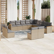 13-piece Lounge Set with cushions poly rattan beige
