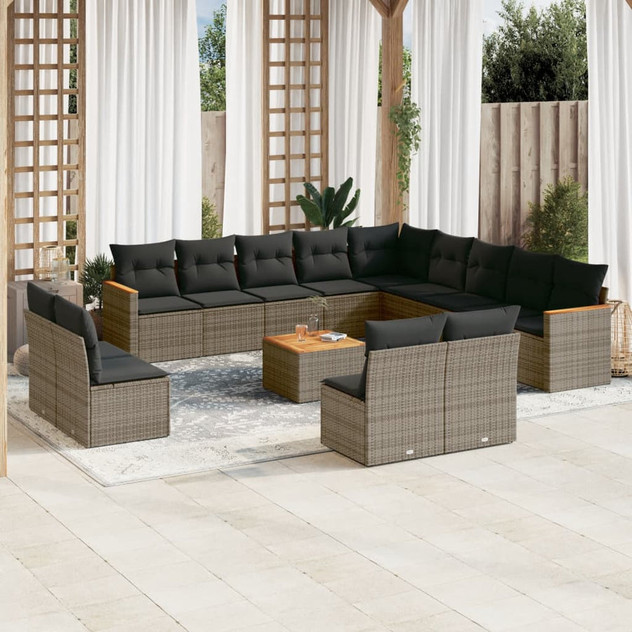 14-Delige Loungeset Met Kussens Poly Rattan Grijs