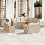Loungeset 12-delig poly rattan beige met kussens