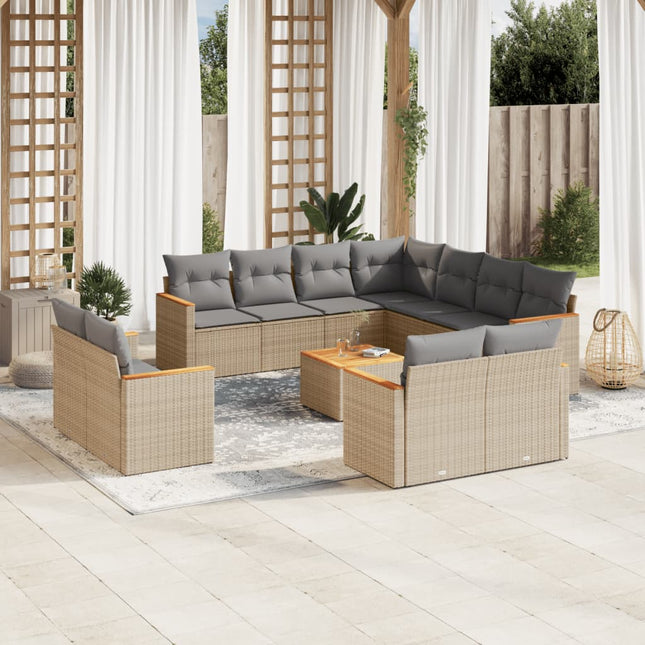 12-Delige Loungeset Met Kussens Poly Rattan Beige