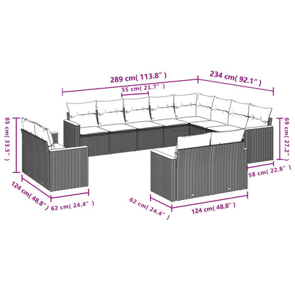 12-Delige Loungeset Met Kussens Poly Rattan Grijs