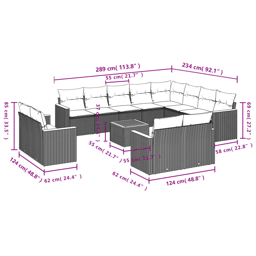 13-Delige Loungeset Met Kussens Poly Rattan Beige