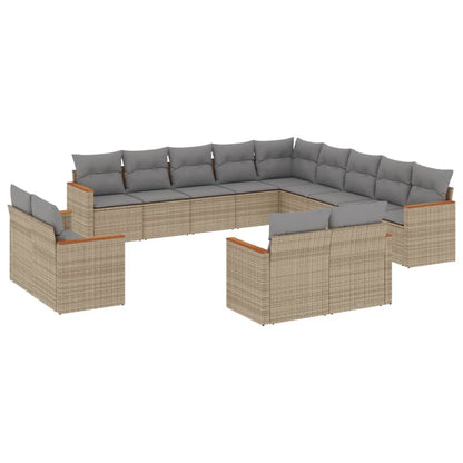13-Delige Loungeset Met Kussens Poly Rattan Beige