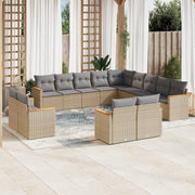 13-piece Lounge Set with cushions poly rattan beige