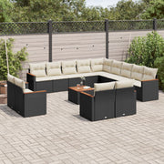 Loungeset poly rattan 14-delig zwart
