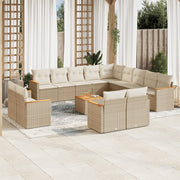 Loungeset poly rattan 14-delig beige