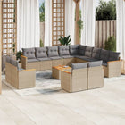 14-piece Lounge Set with Cushions Poly Rattan Beige