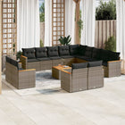 14-piece Lounge Set with Cushions poly rattan grey