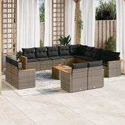 Loungeset 14-delig poly rattan grijs