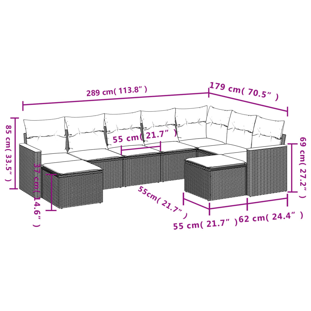 9-Delige Loungeset Met Kussens Poly Rattan Zwart