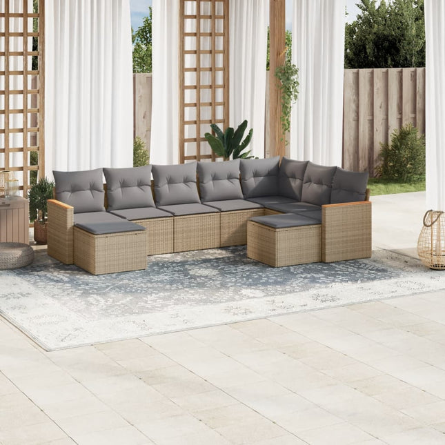 9-Delige Loungeset Met Kussens Poly Rattan Beige