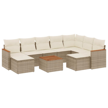 10-Delige Loungeset Met Kussens Poly Rattan Beige