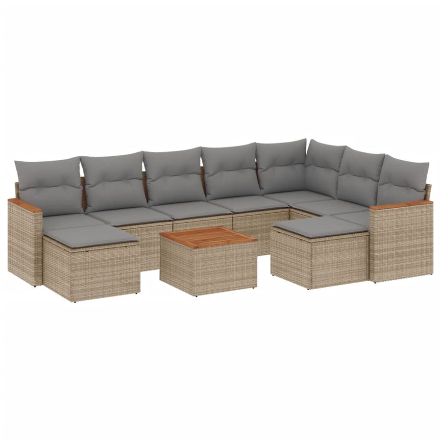 10-Delige Loungeset Met Kussens Poly Rattan Beige