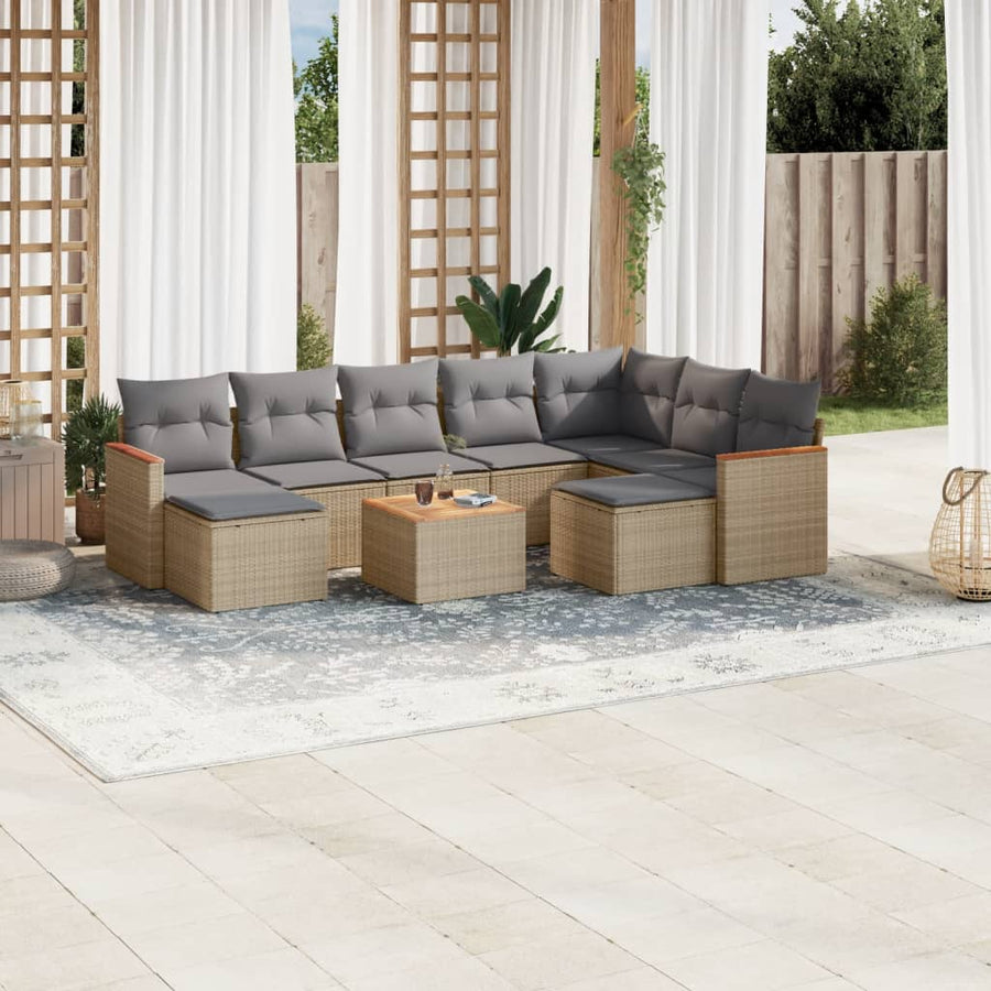 10-Delige Loungeset Met Kussens Poly Rattan Beige