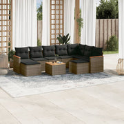 Loungeset 10-delig poly rattan grijs