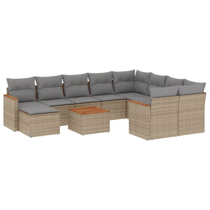 11-Delige Tuinset Met Kussens Poly Rattan Beige