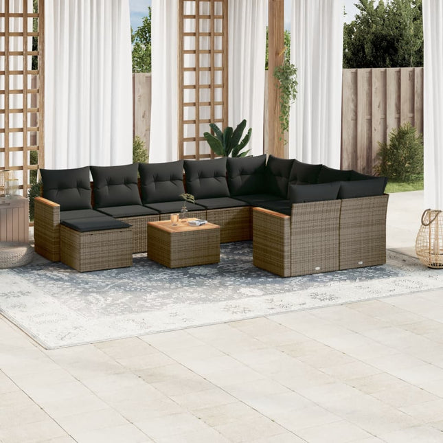 11-Delige Loungeset Met Kussens Poly Rattan Grijs