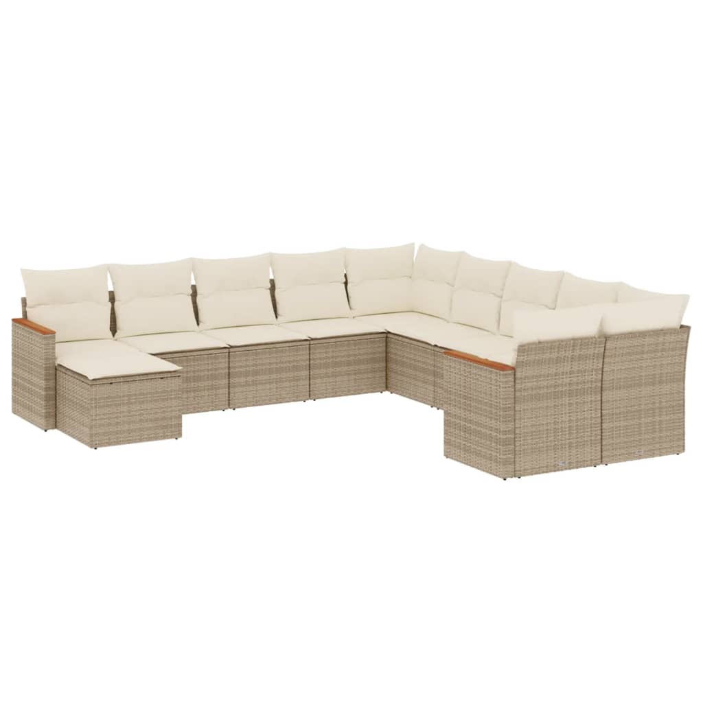 11-Delige Tuinset Met Kussens Poly Rattan Beige