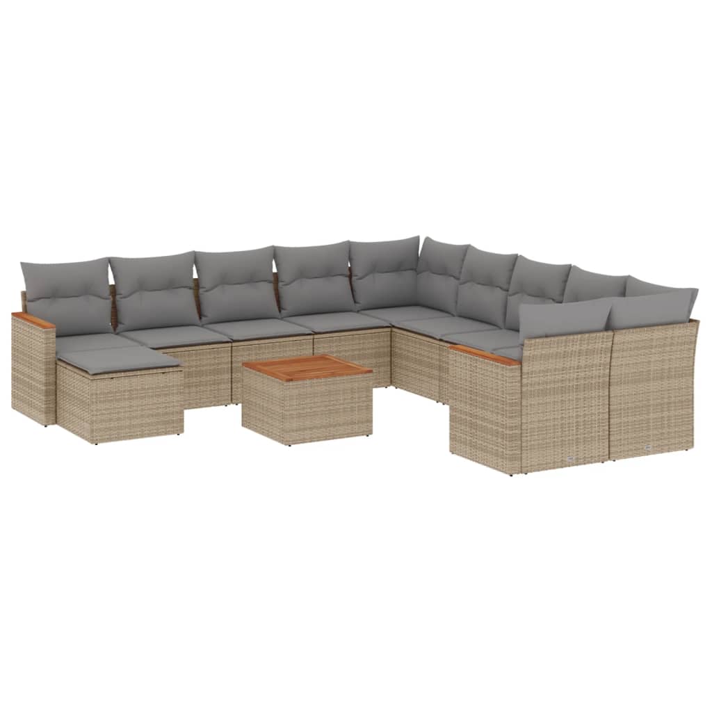 12-Delige Loungeset Met Kussens Poly Rattan Beige