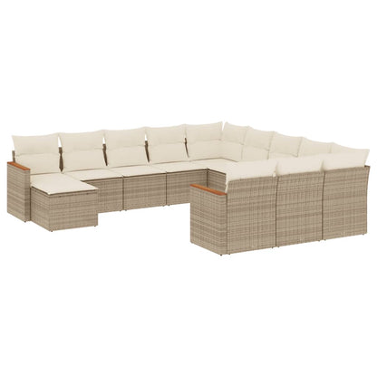 12-Delige Loungeset Met Kussens Poly Rattan Beige