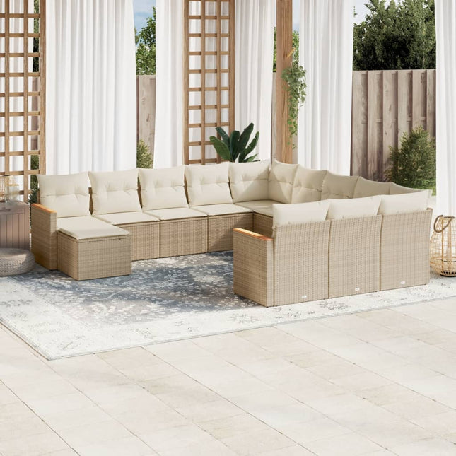 12-Delige Loungeset Met Kussens Poly Rattan Beige