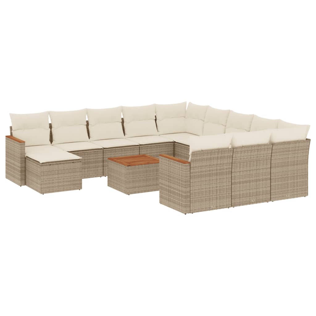 13-Delige Loungeset Met Kussens Poly Rattan Beige
