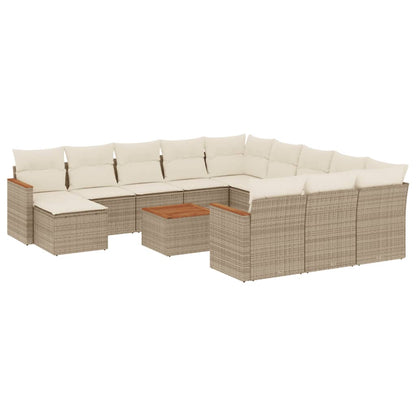 13-Delige Loungeset Met Kussens Poly Rattan Beige