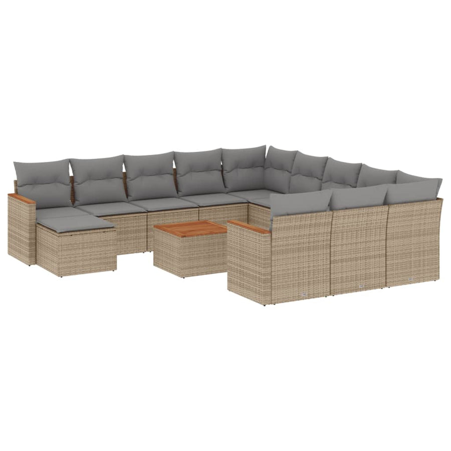 13-Delige Loungeset Met Kussens Poly Rattan Beige
