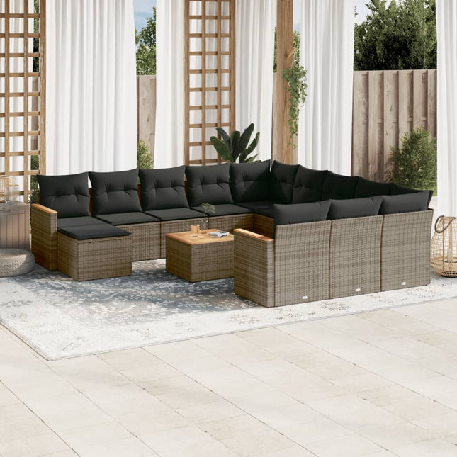 13-Delige Loungeset Met Kussens Poly Rattan Grijs