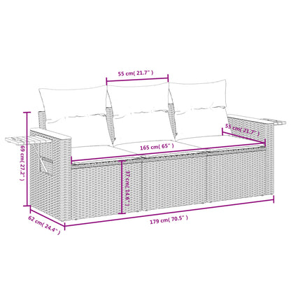 3-Delige Loungeset Met Kussens Poly Rattan Beige