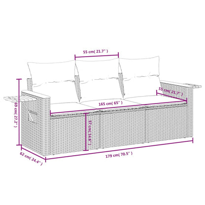 3-Delige Loungeset Met Kussens Poly Rattan Grijs
