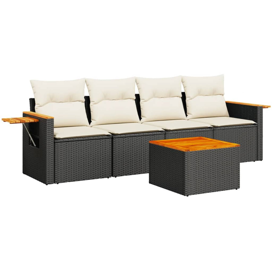 5-Delige Loungeset Met Kussens Poly Rattan Zwart