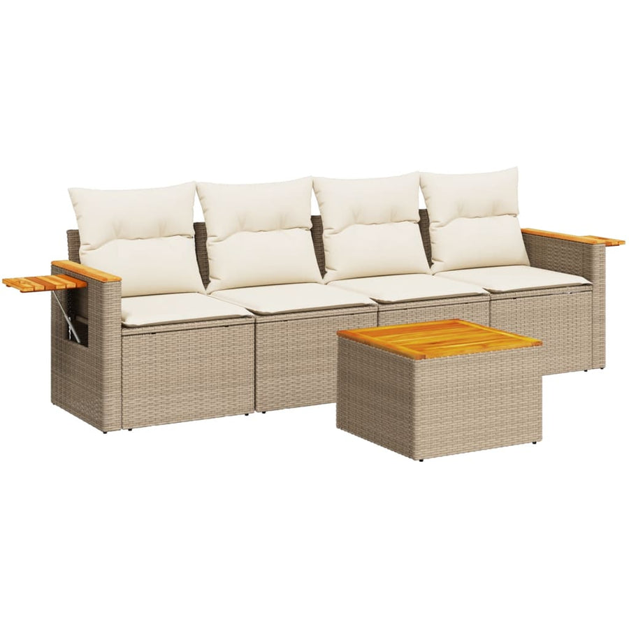 5-Delige Loungeset Met Kussens Poly Rattan Beige