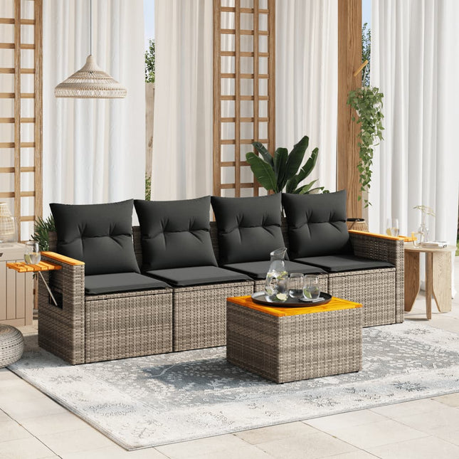 5-Delige Loungeset Met Kussens Poly Rattan Grijs