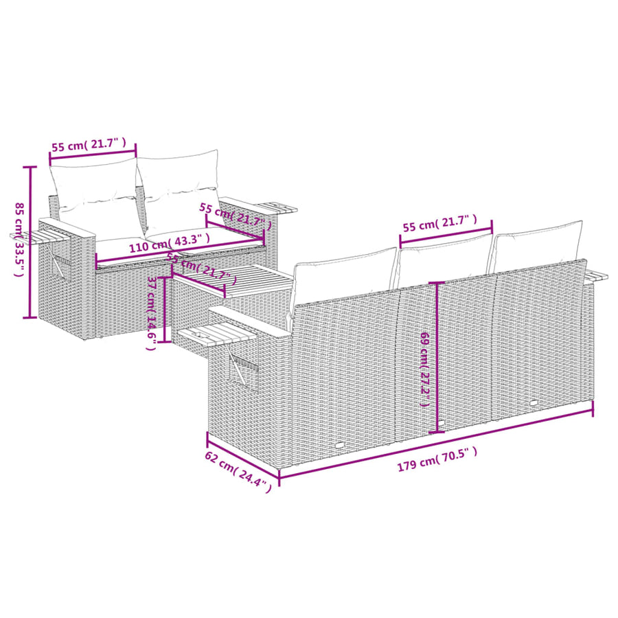 6-Delige Loungeset Met Kussens Poly Rattan Zwart