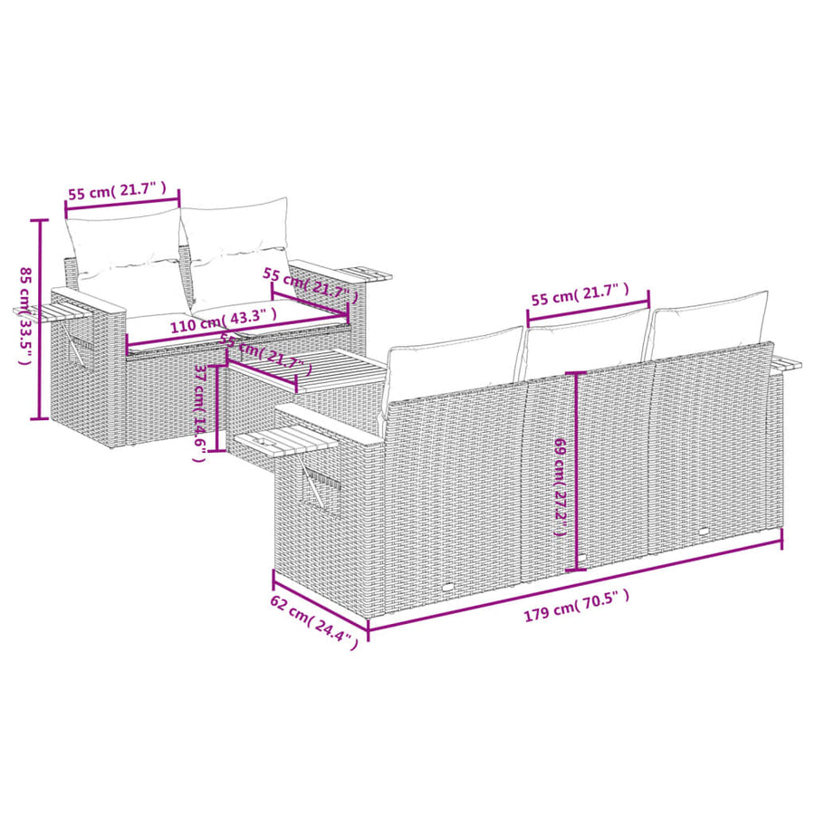 6-Delige Loungeset Met Kussens Poly Rattan Zwart