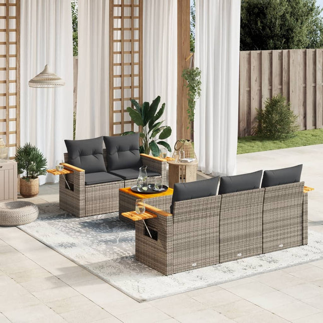 6-Delige Loungeset Met Kussens Poly Rattan Grijs