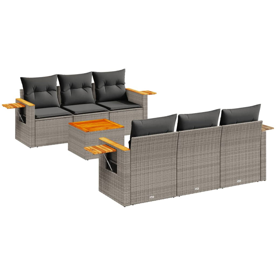 7-Delige Loungeset Met Kussens Poly Rattan Grijs