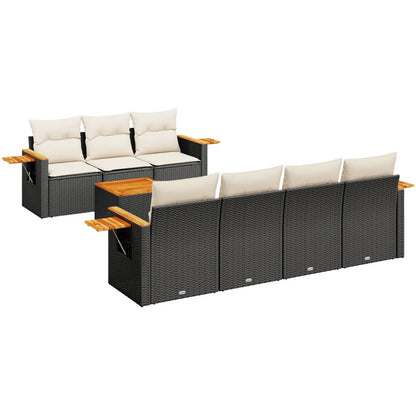 8-delige Loungeset met kussens poly rattan zwart Zwart en crème