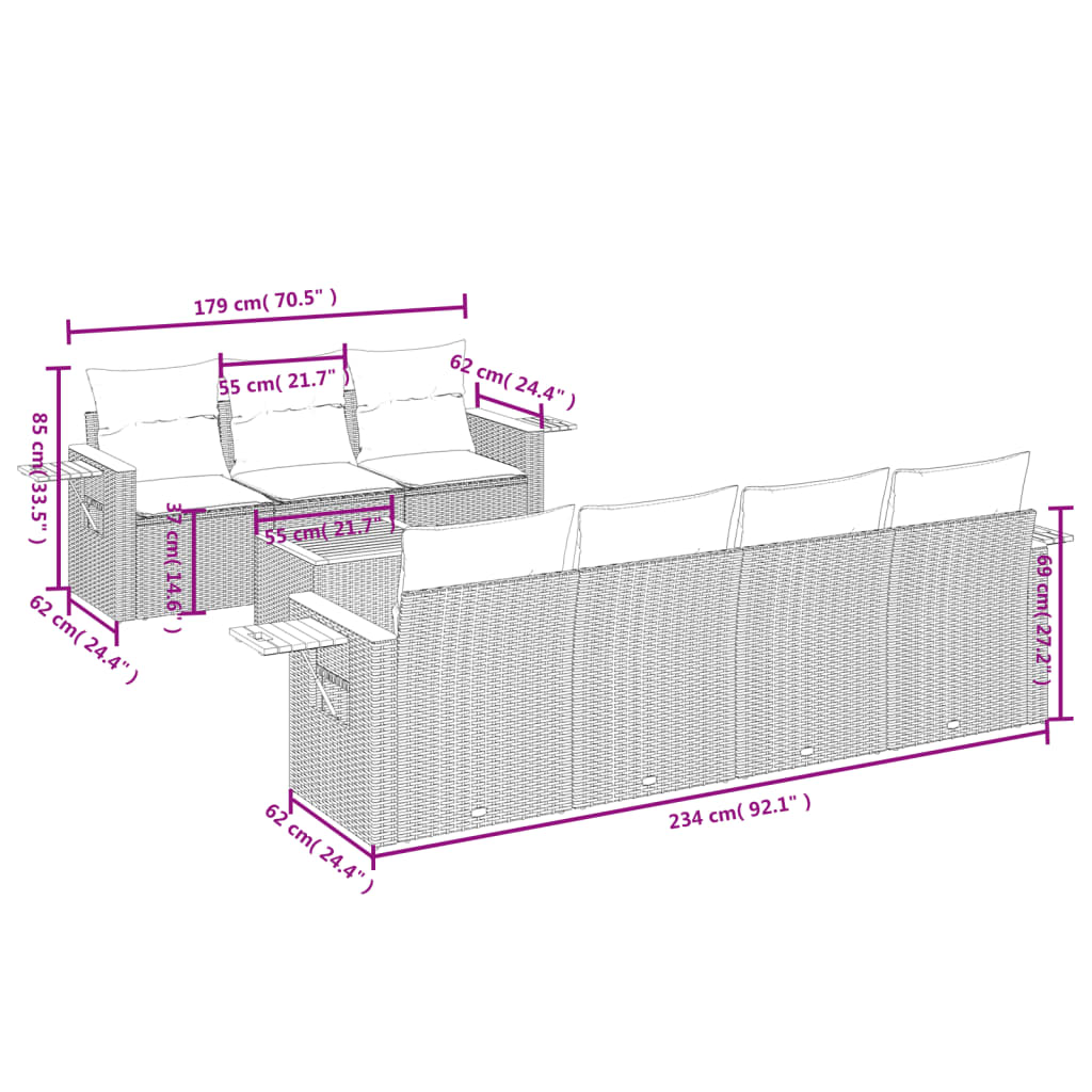 8-Delige Loungeset Met Kussens Poly Rattan Beige
