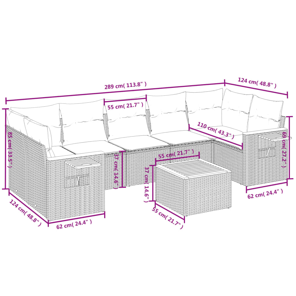 8-Delige Loungeset Met Kussens Poly Rattan Zwart