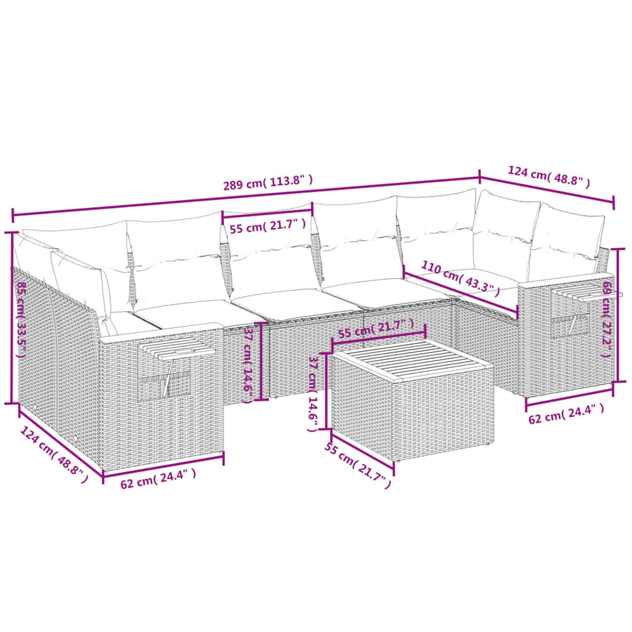 8-Delige Loungeset Met Kussens Poly Rattan Beige