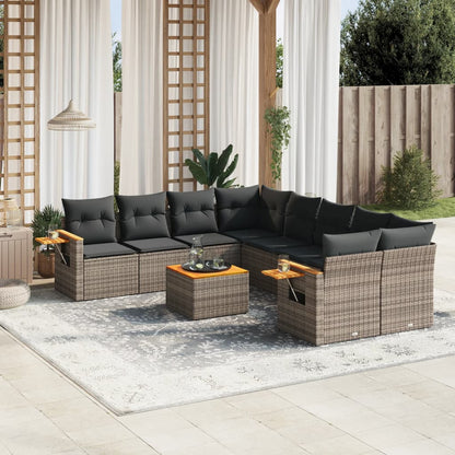 9-Delige Loungeset Met Kussens Poly Rattan Grijs