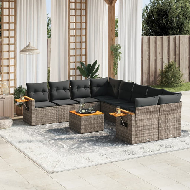 9-Delige Loungeset Met Kussens Poly Rattan Grijs