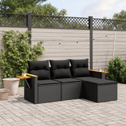 Loungeset 4-delig poly rattan zwart