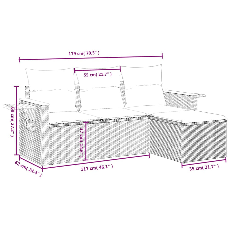 4-Delige Loungeset Met Kussens Poly Rattan Beige