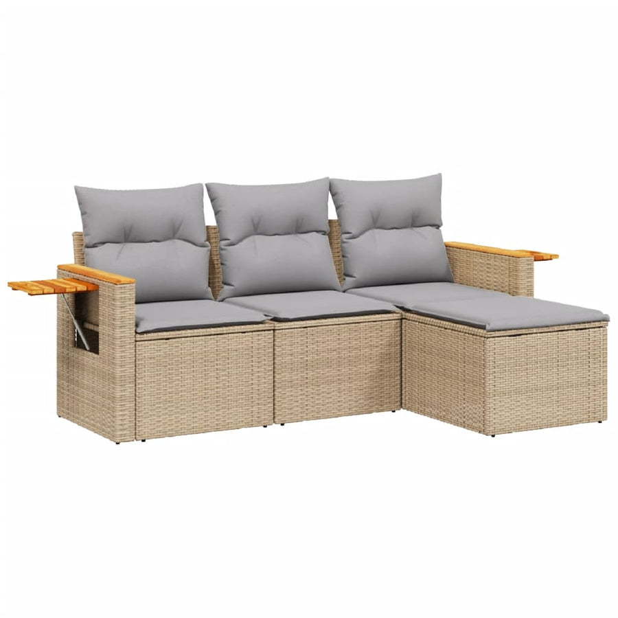 4-Delige Loungeset Met Kussens Poly Rattan Beige